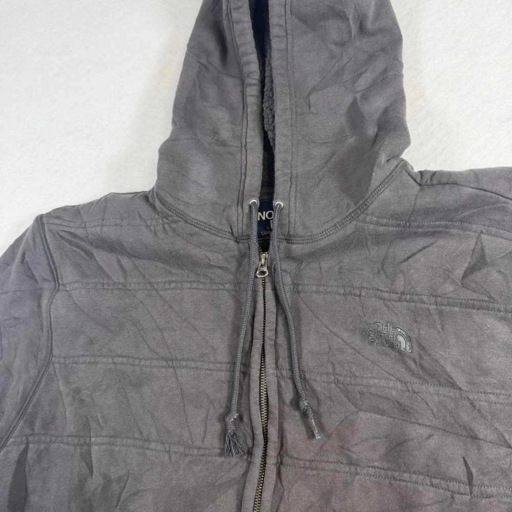 The North Face Mens XXL Gray Quilted Sherpa Lined Full Zip Hoodie Sweatshirt